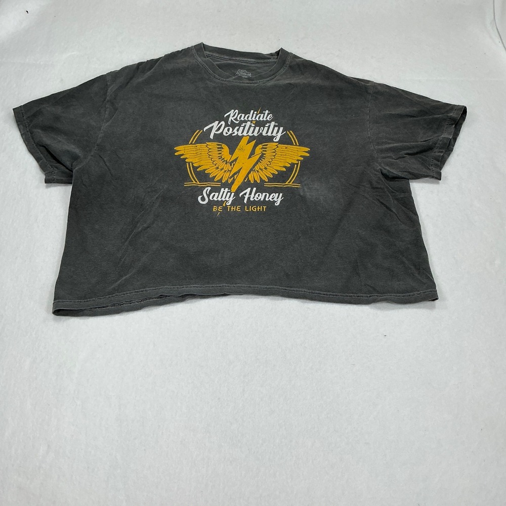 Salty Honey Radiate Positivity Graphic Crop Top Gray Yellow Wings 2XL Cotton Tee